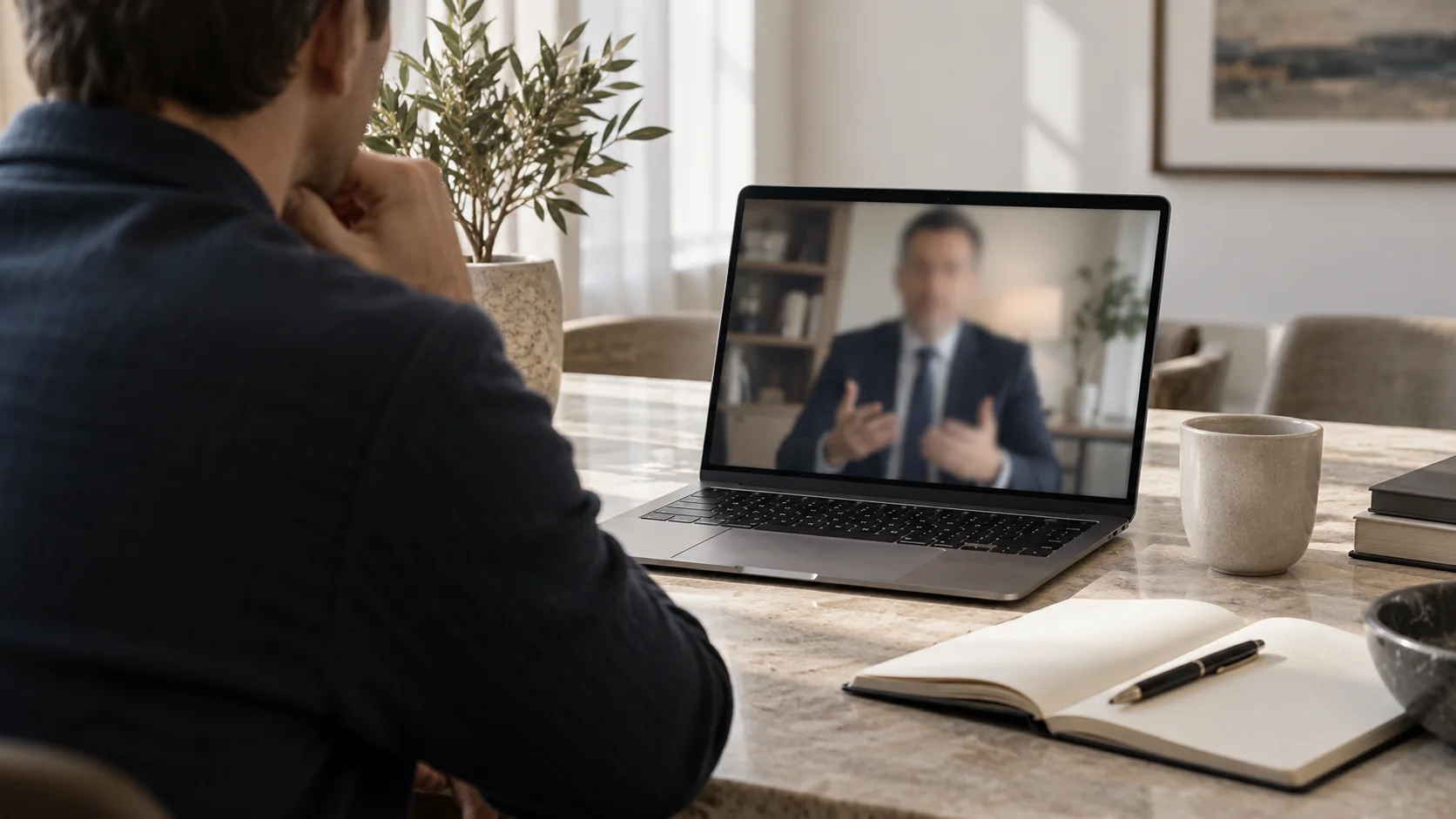 Illustration av klient som talar med advokat via video